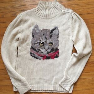 Khaki cat sweater with holiday kitten